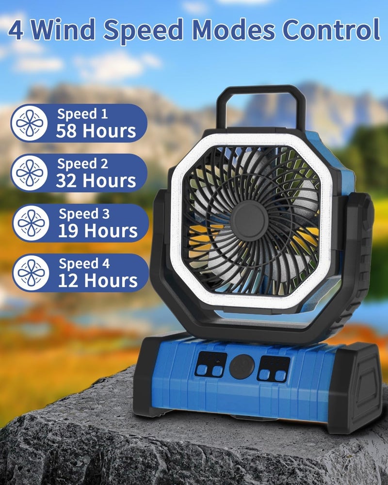 Adust Camping Fan Battery Operated Powered Fan with LED Lantern Light 20000mAh Rechargeable Portable Oscillating, 360° Rotation Hanging Hook for Tents, Cordless USB Desk Fan(Blue) - Image 3